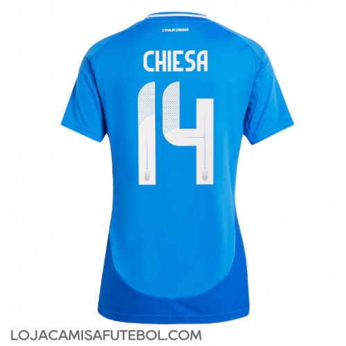 Camisa de Futebol Itália Federico Chiesa #14 Equipamento Principal Mulheres Europeu 2024 Manga Curta